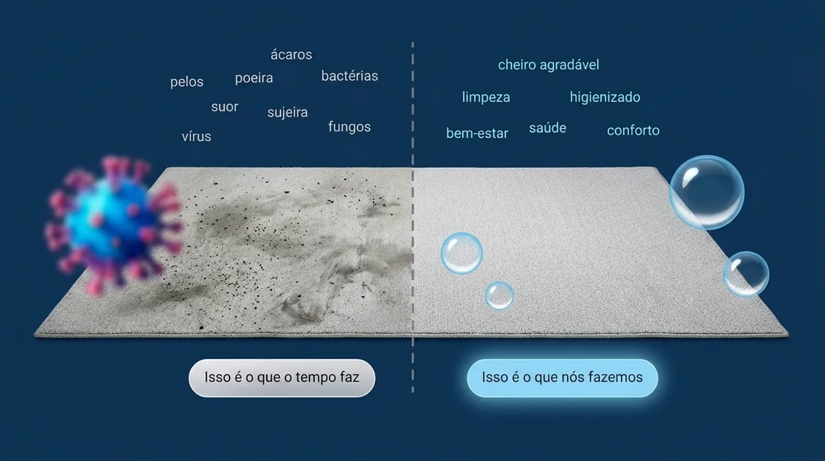 Comparação de carpete: lado com sujeira de tráfego diário e lado limpo com extração profunda
